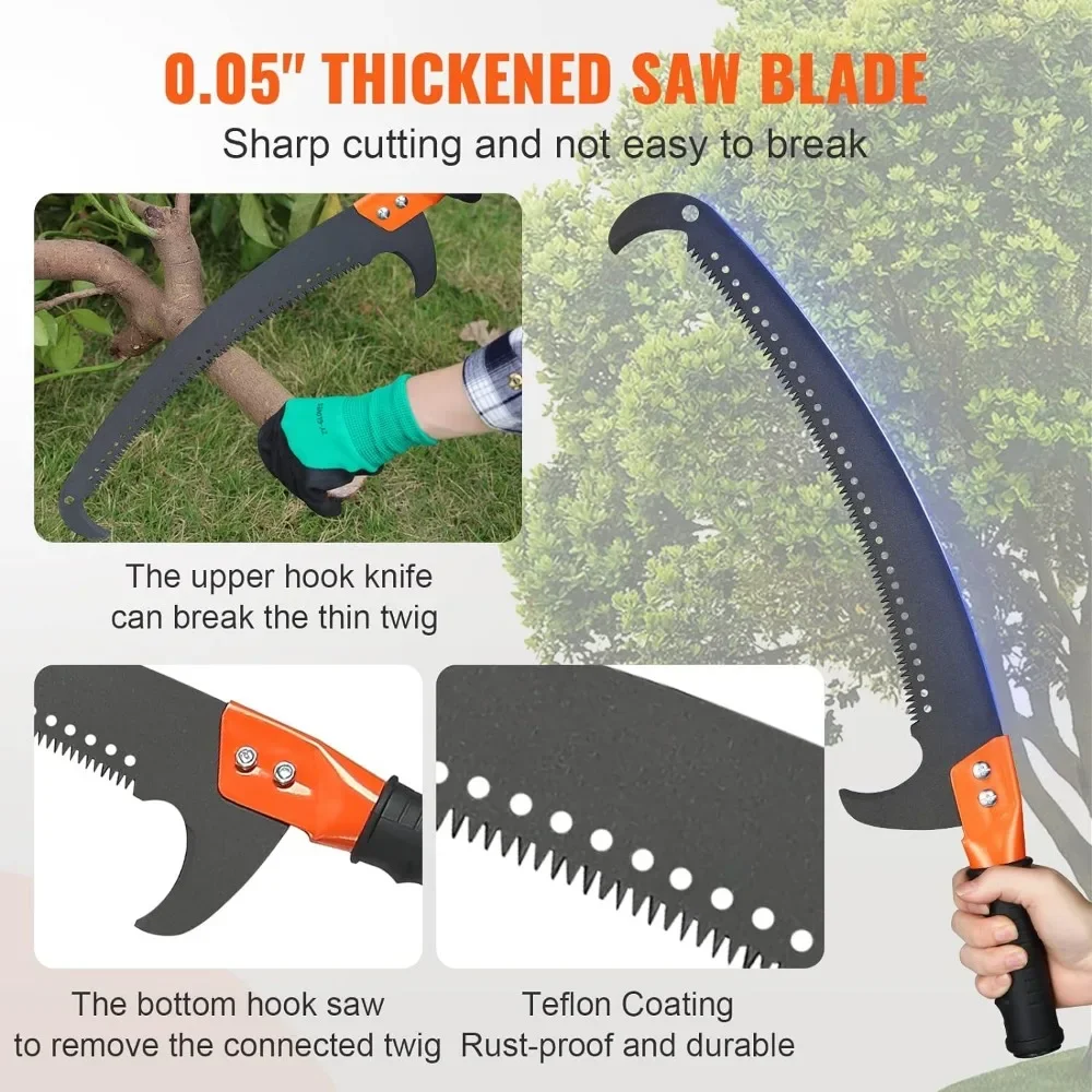 Trimmer with Lightweight 8 Fiberglass Handles#For Manual Pole Saw, 7.3-27 ft Extendable, Sharp Steel Blade and Scissors, Branch