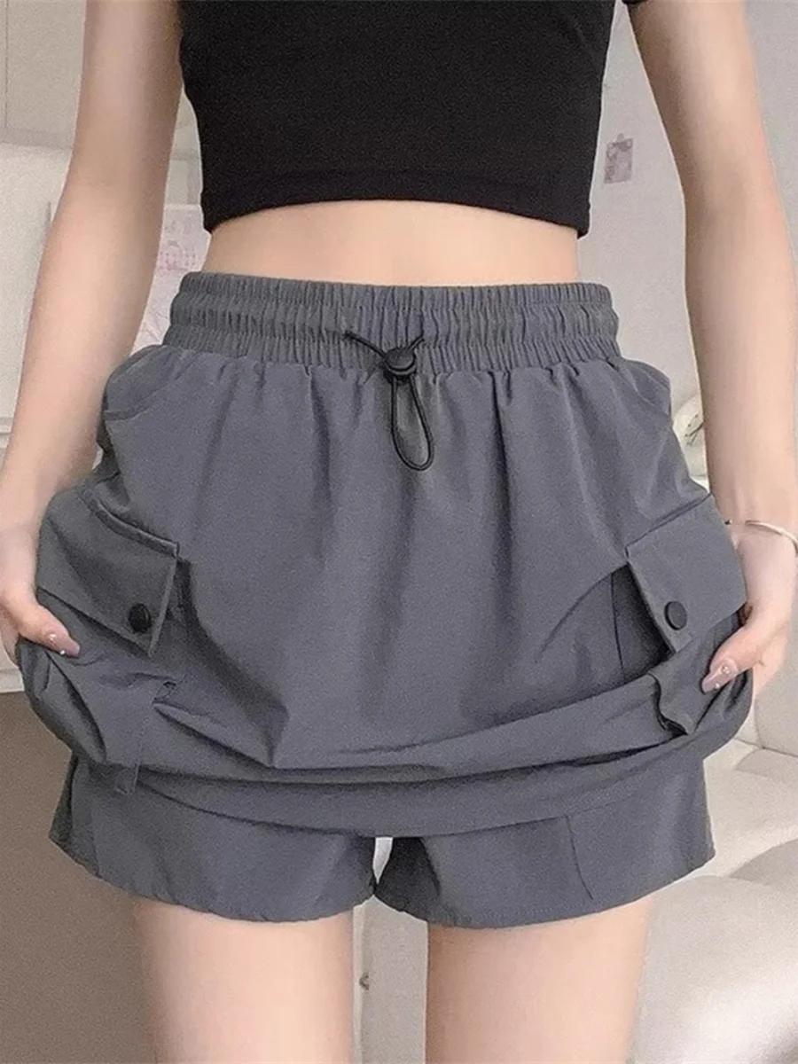 

Женская летняя короткая юбка с высокой талией, серая, в рабочем стиле, А-силуэт, быстросохнущая, непрозрачная, свободного кроя, повседневная, для похудения