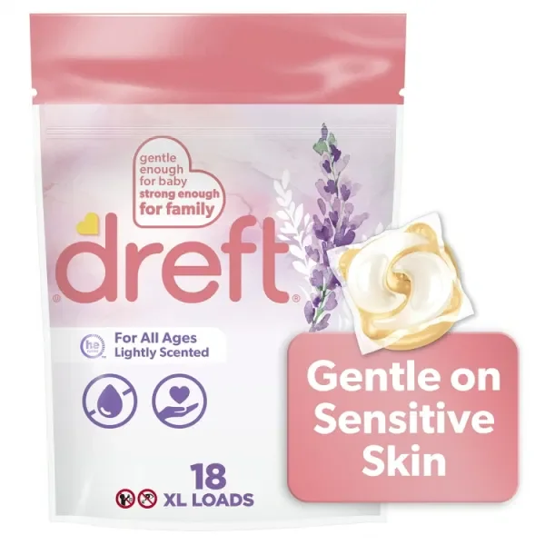 Dreft Laundry Detergent XL Pacs, Lightly Scented, Lavender, HE Compatible, 18 Count