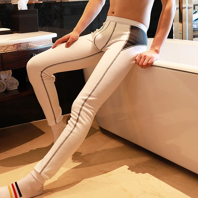 Herren warme Hosen hinzugefügt samt verdickte Winter Baumwolle Thermo-Unterwäsche für junge Leute Slim Fit Leggings elastisch eng anliegend