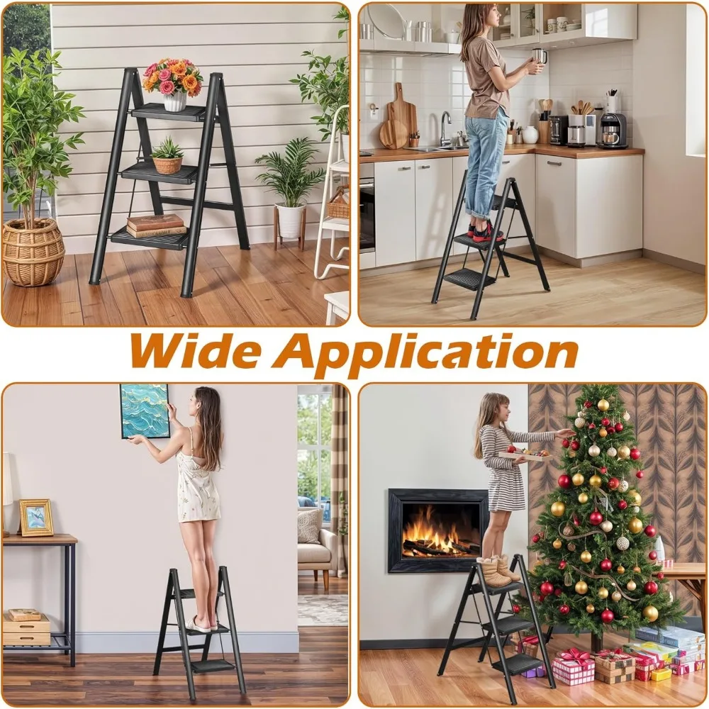 draagbare vouwladder met brede antisliptreden, stevige stalen opstapkruk voor volwassenen, lichtgewicht en compact