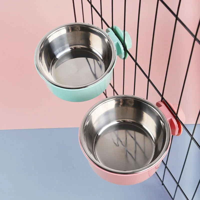 Aço inoxidável Dog Bowls Alimentador Gaiola Pendurado Pet Cat Bowl Dispensador De Água Dog Food Container Cat Bowls para Puppy Dog Supplies