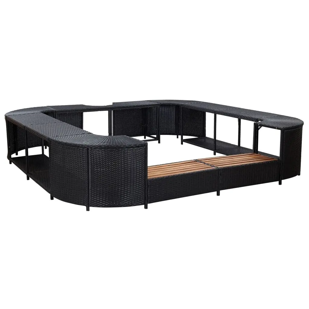 Inflatable Hot Tub Spa Step and Surround Desk,Black Poly Rattan,Outdoor Square Massage Hot Tub Frame for Garden, Backyard,