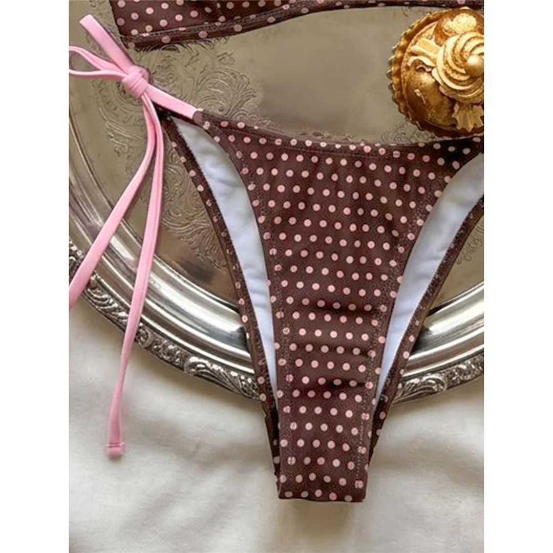 XS - L Sexy Polka Dot Splicing Neckholder-Bikini Damen-Badeanzug Zweiteiliger Bikini-Set Badebekleidung Badeanzug V8208 – Detail 7
