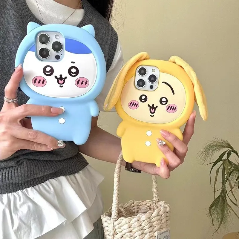 Cartoon 3D Pajama Usagi Hachiware Phone Case for iPhone 17 Pro Max 16 15Plus 14 13 12 11 Soft Silicone Chiikawa Shockproof Cover