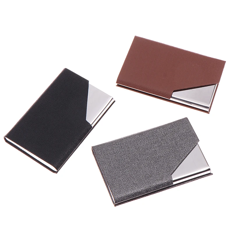 1PC ID Name Card Case For Men Women Office Business Card Holder With Magnetic PU Leather Metal Business Card Case