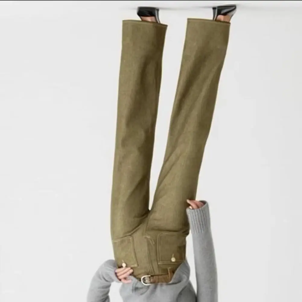 

Women Winter Jeans High Waist Button Zipper Closure Plus Size Loose Fit Pockets Straight Wide Leg Streetwear Pants Daily Wear Lo