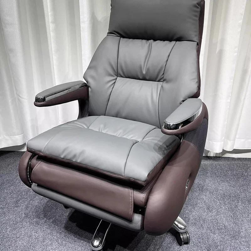 Recliner Computer Chair With Wheels Solid Wood Frame Electric Footrest Leather Office Chair 7-Point Vibrating Bedroom Armchair