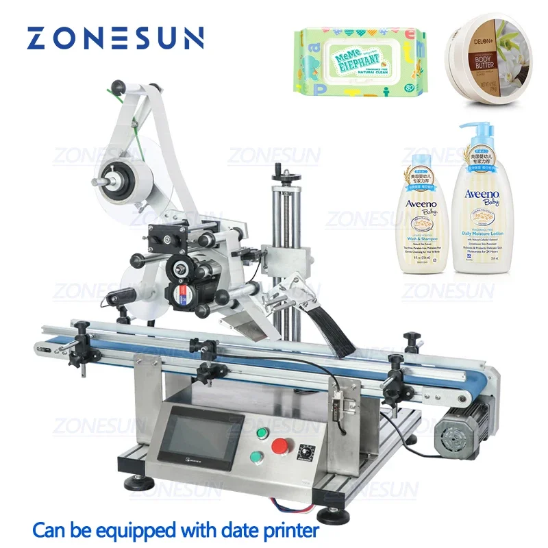 ZONESUN Automatic Bottle Flat Surface Labeling Machine Adhesive Sticker Labeller Cans  Laundry Detergent  Disinfectant Bottle