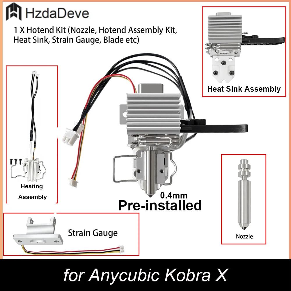 

Compatible with Anycubic Kobra X 0.4mm Pre-installed Hotend Kit