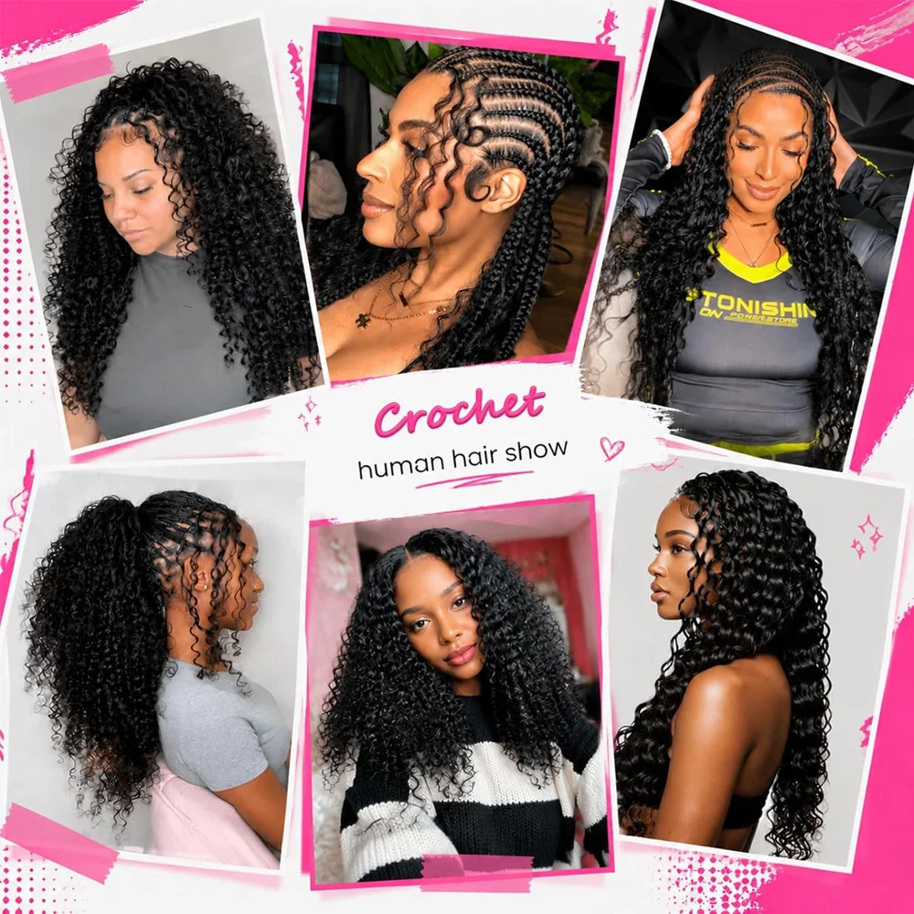 100% Raw Vietnamese Human Hair Natural Black Loose Deep Wave Pre-Separated Knotless Boho Braids  Pre-Looped Feathered Invisible Crochet Extensions with Miracle Knots for Braiding Soft Fluffy Heat Resistant For Women Girls Daily Wear - view 7