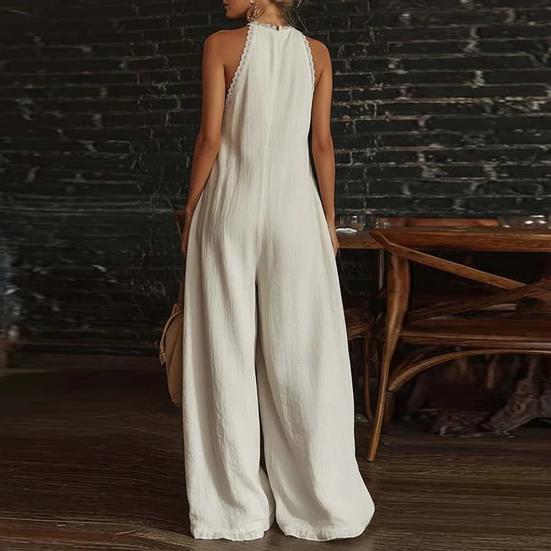 Summer Casual V Neck Sleeveless Loose Beach Holiday Dress Boho Pocket Lace Patchwork Party Long Dress Women Maxi Dresses