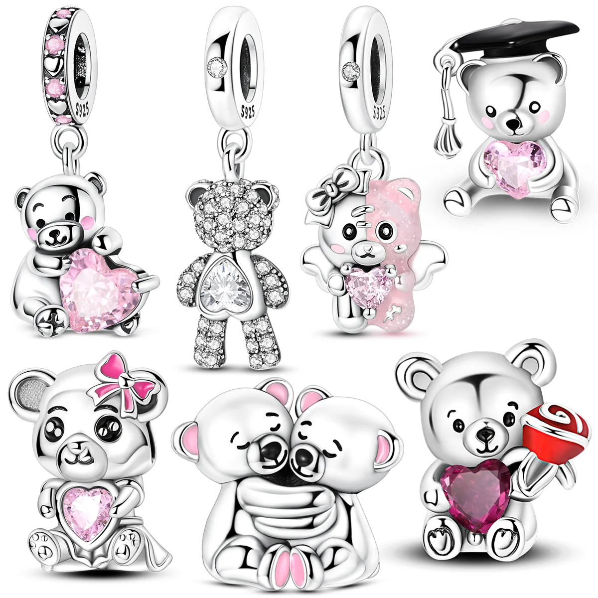 

Little Bear Charms Bead 925 Sterling Silver CZ Zircon Luckly Lovely Bear Pendants Fit Original Bracelet DIY Jewelry Gift
