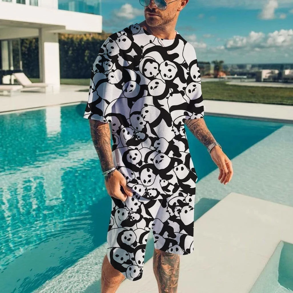 3D Men T-Shirt Shorts Two Piece Casual Duck Panda 3D Printed 2 Piece Men\'s Set O-Neck Harajuku Boys Oversized Suit