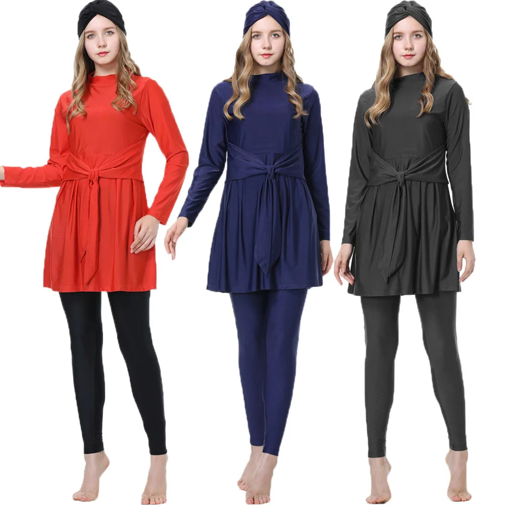 

3pcs Muslim Arab Women Modest Burkini Full Cover Long Sleeve Top Pants Hat Beachwear Bathing Suit Swimsuit Swimwear Conservative