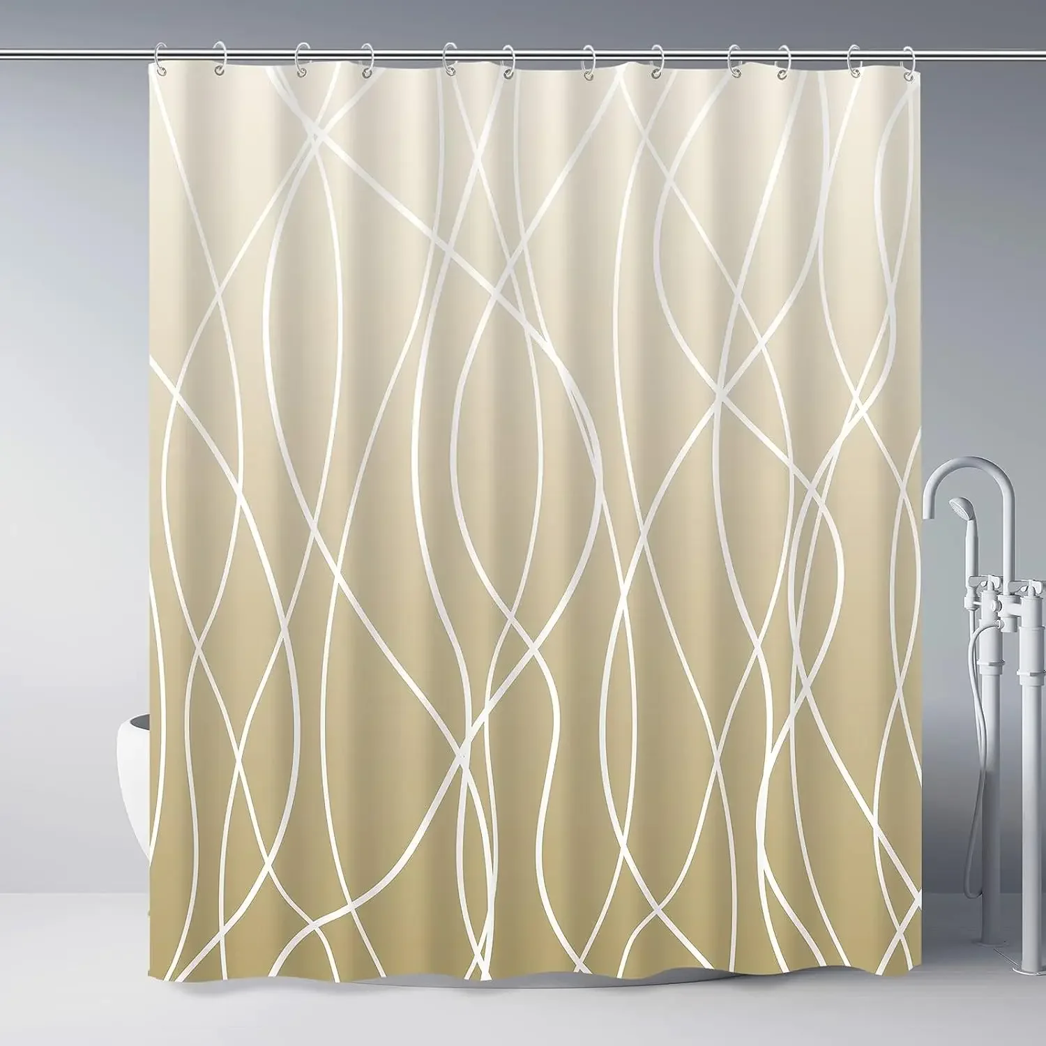 Modern black and white striped corrugated fabric bathroom shower curtain,  gradient stripe, bathroom decorative shower curtain