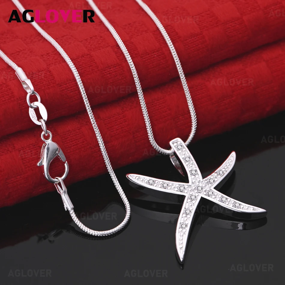 

AGLOVER 925 Sterling Silver Five-Pointed Star Inlaid With Zircon Pendant Necklace Women'S Versatile Commuter Accessories Party J