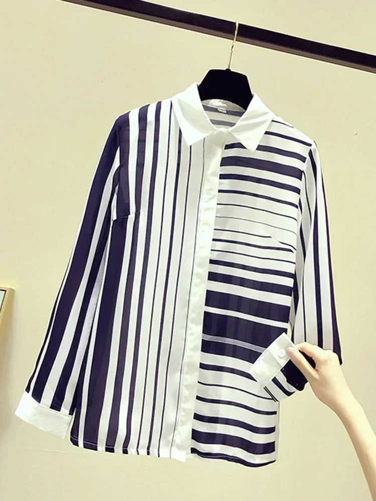 Wiosna jesień damska koszula w paski Office Lady damska koszula wypoczynkowa z długim rękawem moda cienki top damskie bluzki GD236