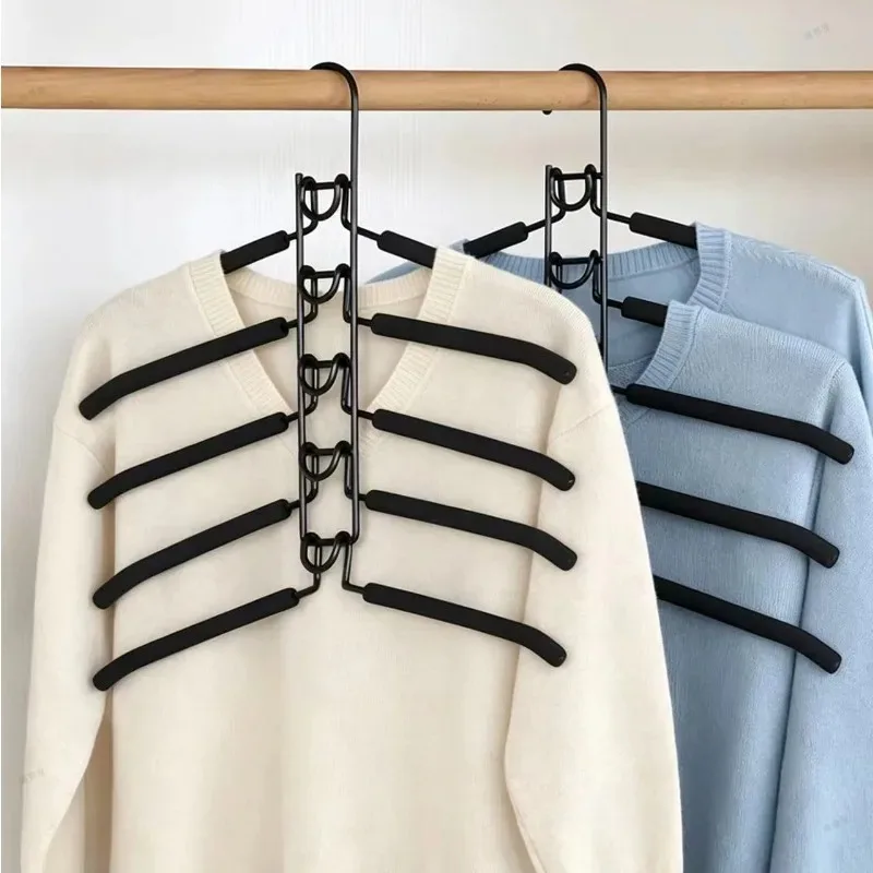 5PC Clothes Hanger Organizer Space-Saving Multi-Tier Hanging Closet Hanger with Hooks Hanging Storage for Shirts Dresses Jackets