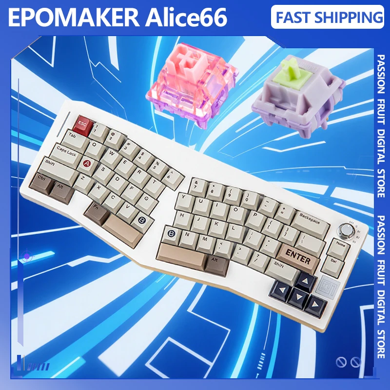 

EPOMAKER Alice66, механическая клавиатура, 3 режима, беспроводная Bluetooth, прокладка, структура, горячая замена, эргономичная клавиатура, офисная игровая ПК, подарок