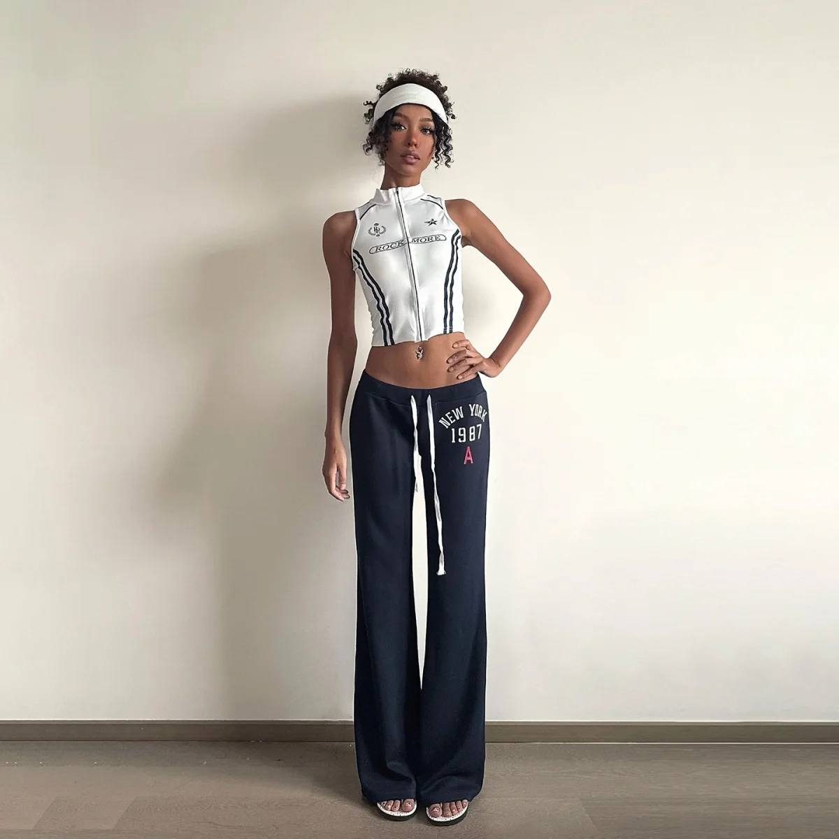 Women's New York 1987 Graphic Flare Sweatpants High Waist Drawstring Casual Trousers Y2K Aesthetic Streetwear Fall Loose Fit Pan