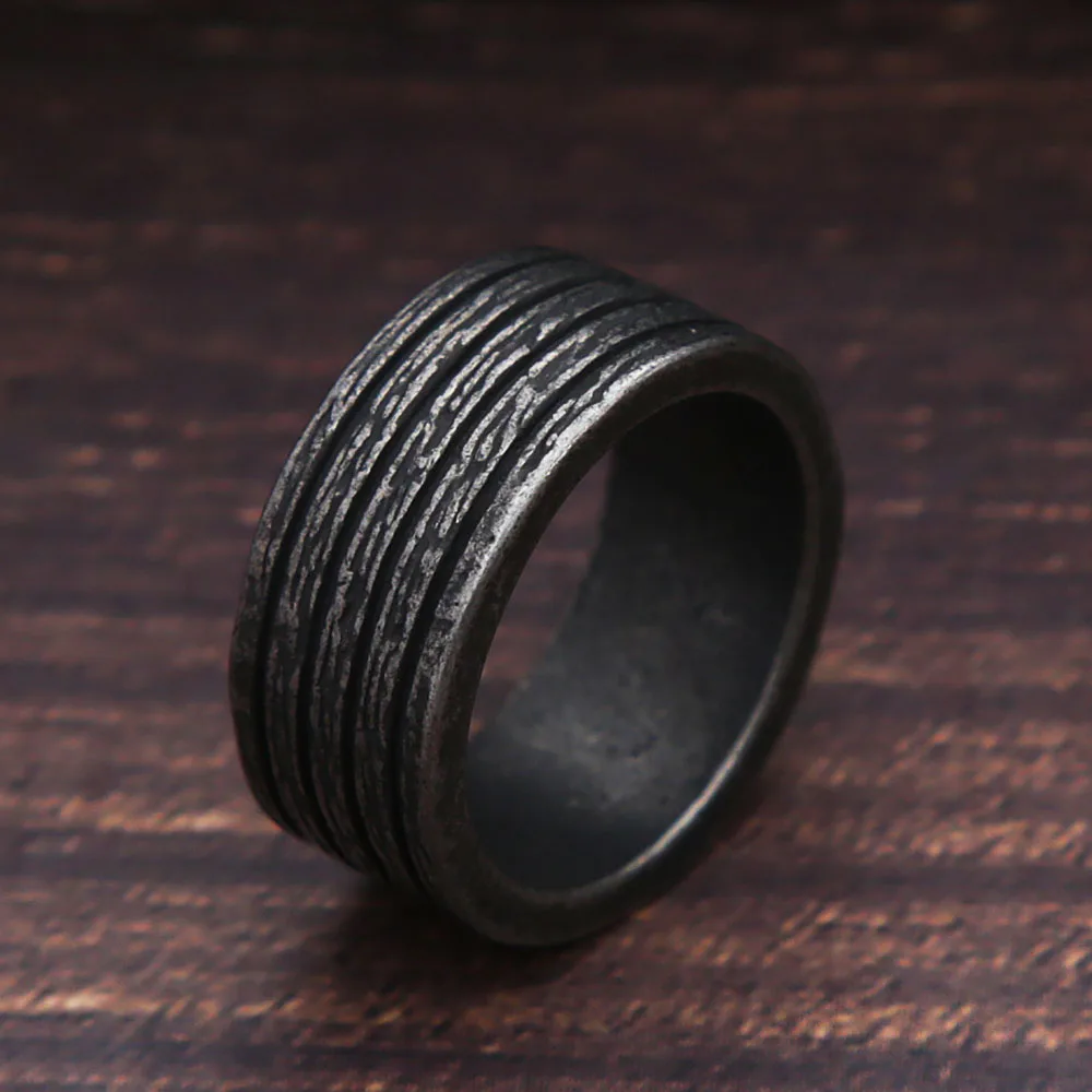 Vintage Black/Silver Color Stainless Steel Striped Ring For Men Women Personality Fashion Punk Men Rings Jewelry Gift Wholesale