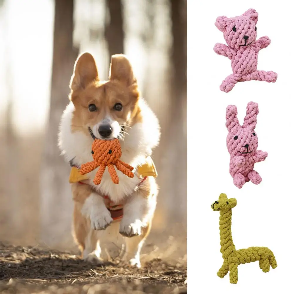 Interactive Cotton Rope Dog Toy Cute Rabbit Bear Giraffe Octopus Shape Cotton Rope Dog Chew Toy Pet Squeaky Toy perros