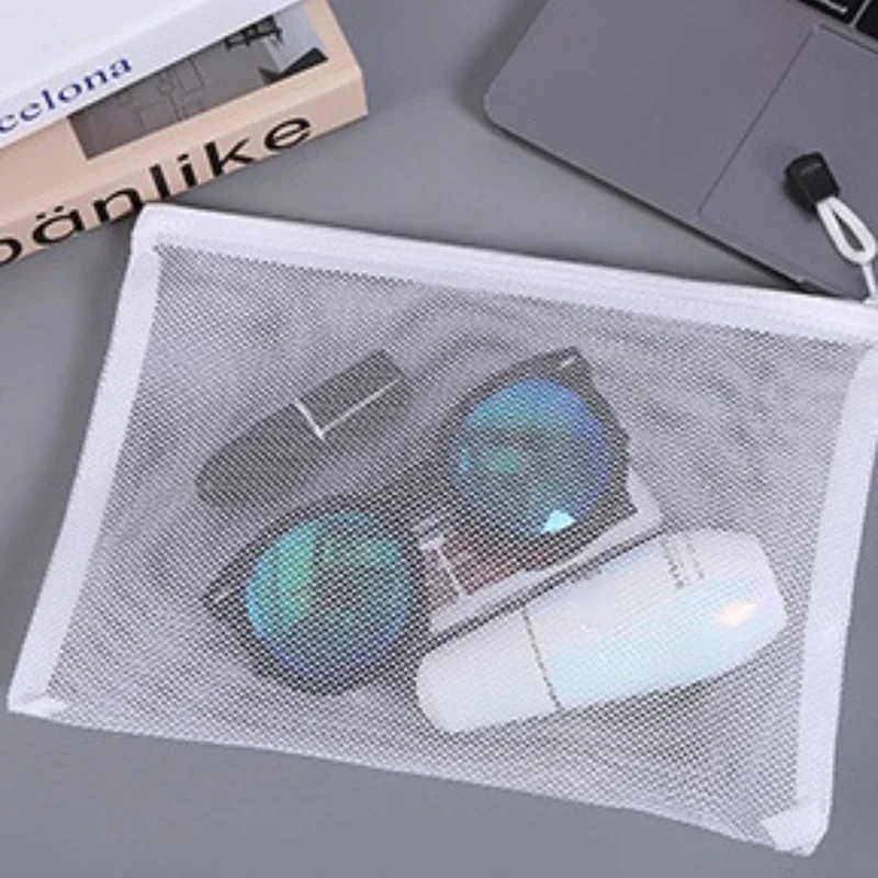 Transparent Visible Nylon Mesh Bag Makeup Cosmetic Storage Bag School Office File Zipper Bag Student Pencil Test Paper Organizer