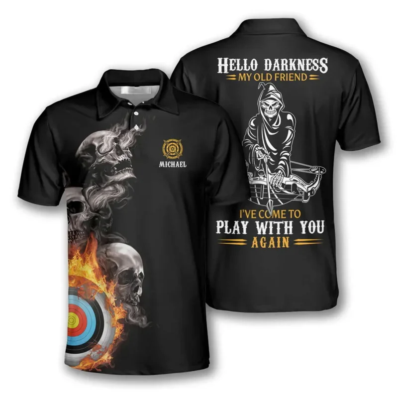 

3D Archery Polo T Shirt For Men Team Logo Personalized Name Custom Print T-Shirt Fashion Lapel Oversized Short Sleeve Button Top