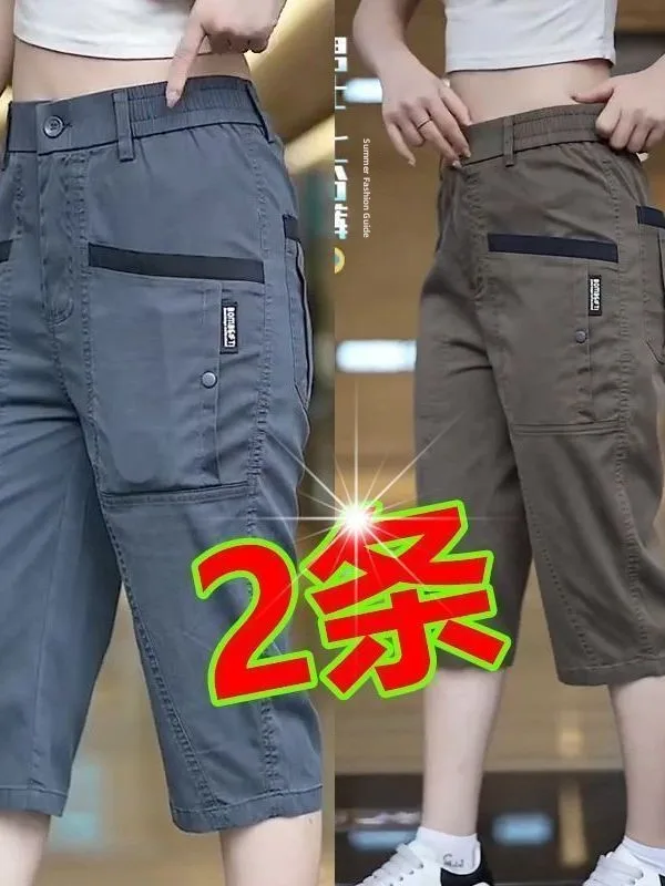 Calças de Trabalho Casuais em Seda Gelada com Quatro Bolsos para Homens, Confortáveis, Soltas, com Pernas Retas, Calças Curta...