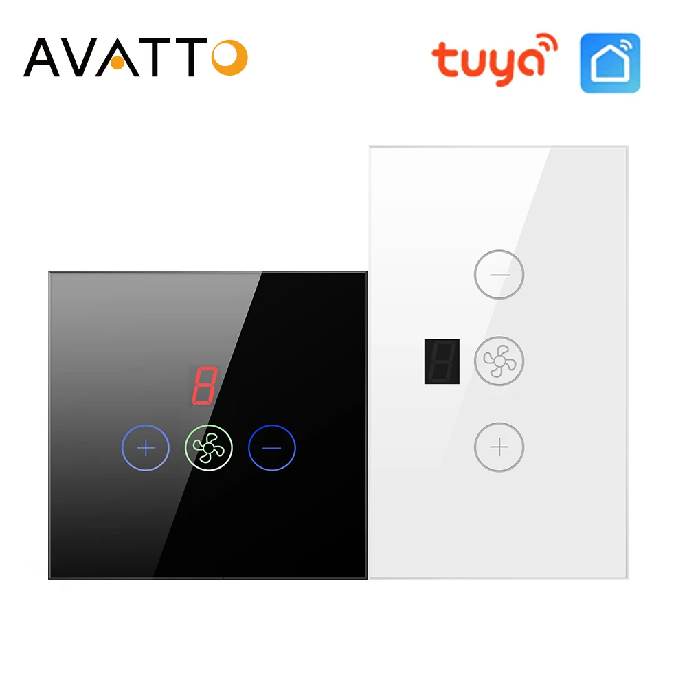 AVATTO EU/US Smart WiFi Fan Switch with Screen,Tuya Ceiling Fan Switches Speed Regulation Control Works With Alexa Google Home