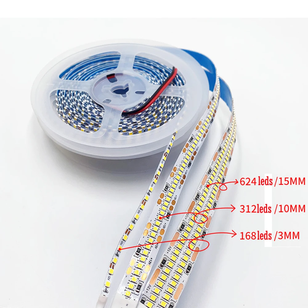 LED Strip DC 12v 24V LED Strip 3mm 168leds 10mm 312leds 15mm 624Leds Flexible Strip LED Light Lamp Advertising Lighting 5m