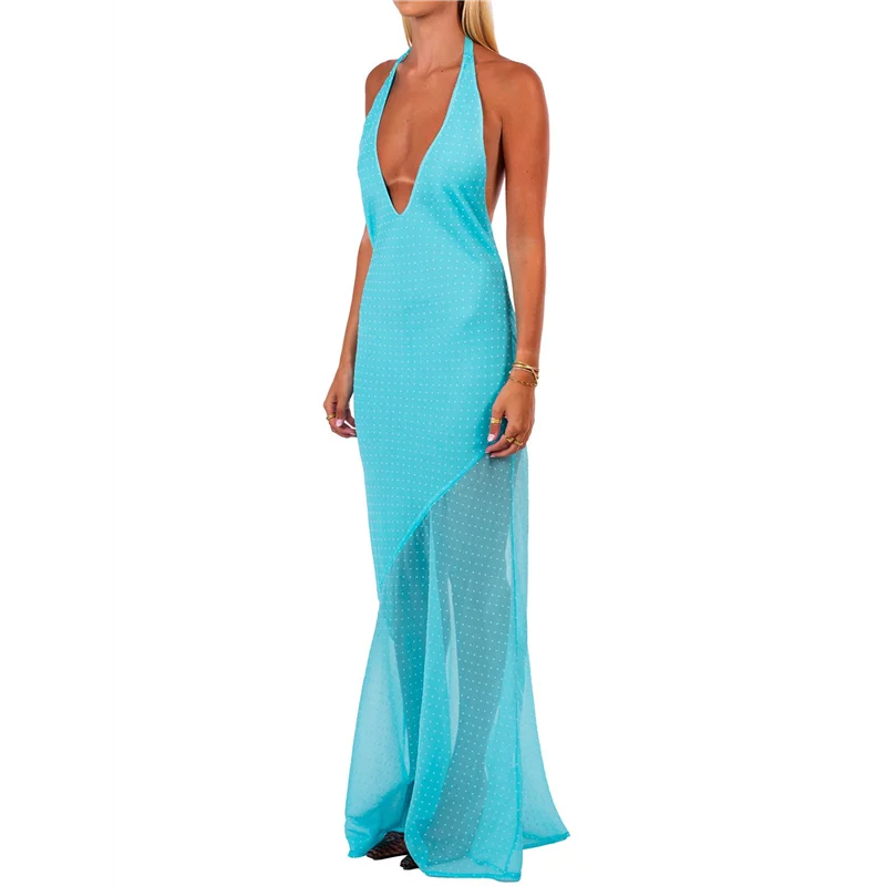 ASDS-Women's One Shoulder Halter Maxi Dress Elegant Ruffled O-Ring Sleeveless Evening Gown Long Cocktail Dress