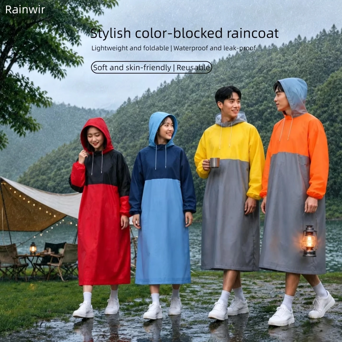 EVA Color-Blocked Pullover Raincoat, Non-Disposable, Lightweight, Extra-Long and Wide, Unisex, Suitable for Travel and Hiking.
