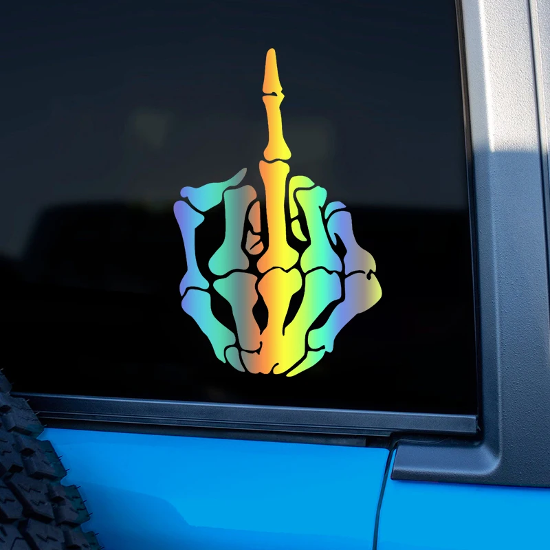 

Sticker Waterproof Auto Decors for Bumper Rear WindowSkull Skeleton Bone Middle Finger Flipping Off Vinyl Decal