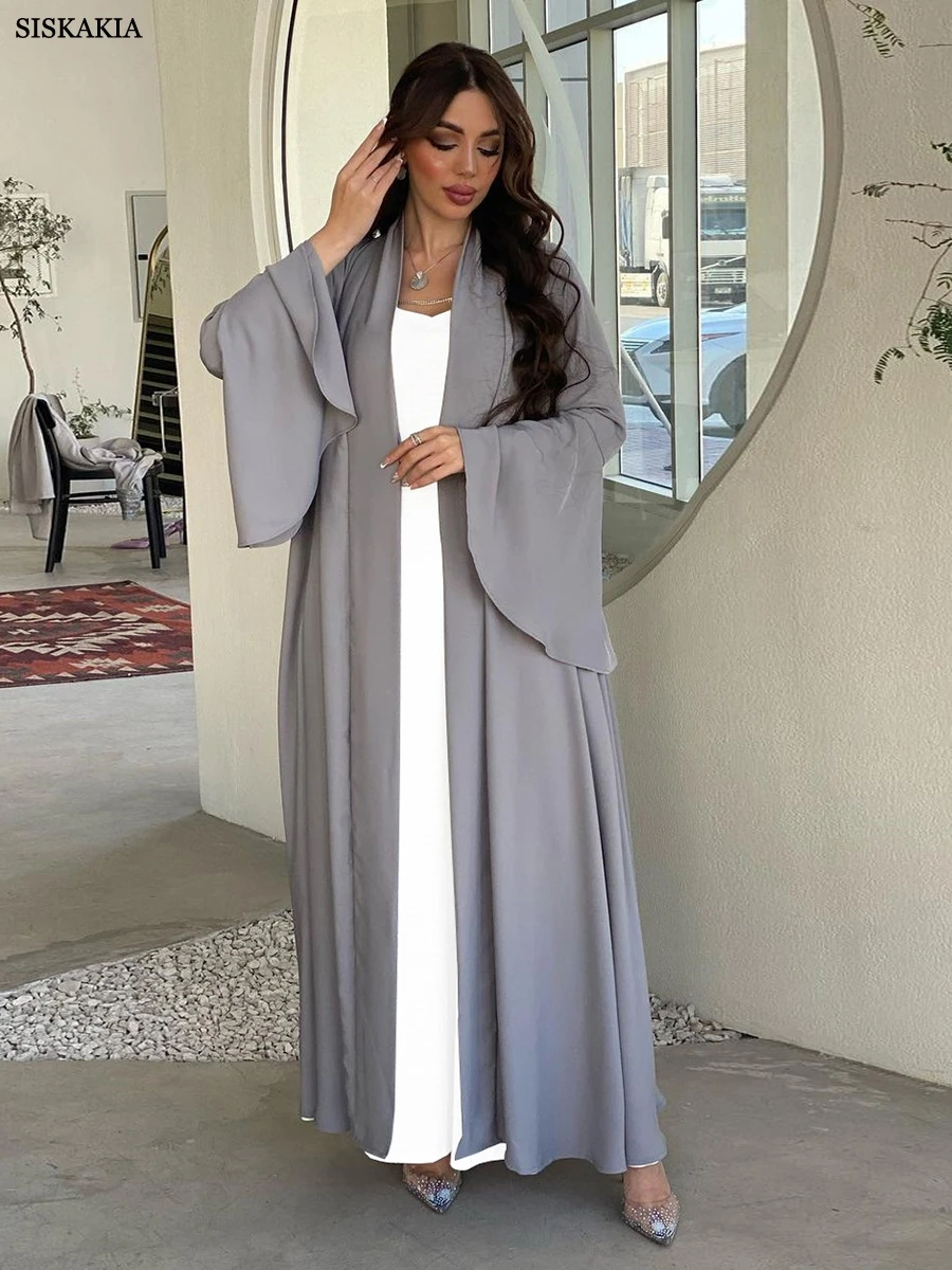 Imagem -04 - Siskakia-abaya Muçulmana Aberta para Mulheres Quimono Marroquino Manga Plissada Árabe Roupas de Dubai Jalabiyat Turquia Robe Macio do Golfo