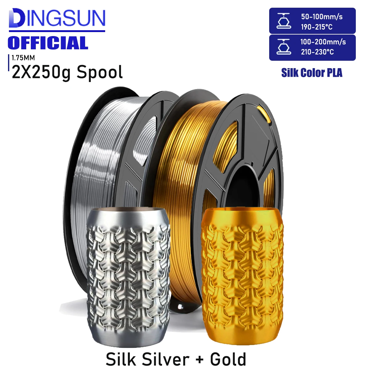 

Филамент для 3D-принтера, шелковистый золотой/серебряный PLA-филамент, катушка 250 г (0,55 фунта), диаметр 1,75 мм, точность размеров +/- 0,03 мм, филамент для 3D-печати