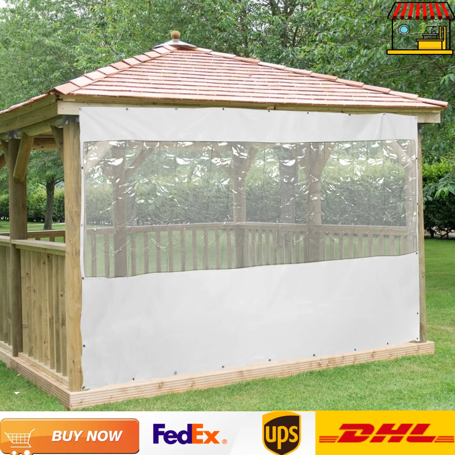 

8*13 FT Outdoor Rainproof Curtain Clear PVC Tarps Waterproof Vinyl Awning Canopy Roll Up Patio Enclosure