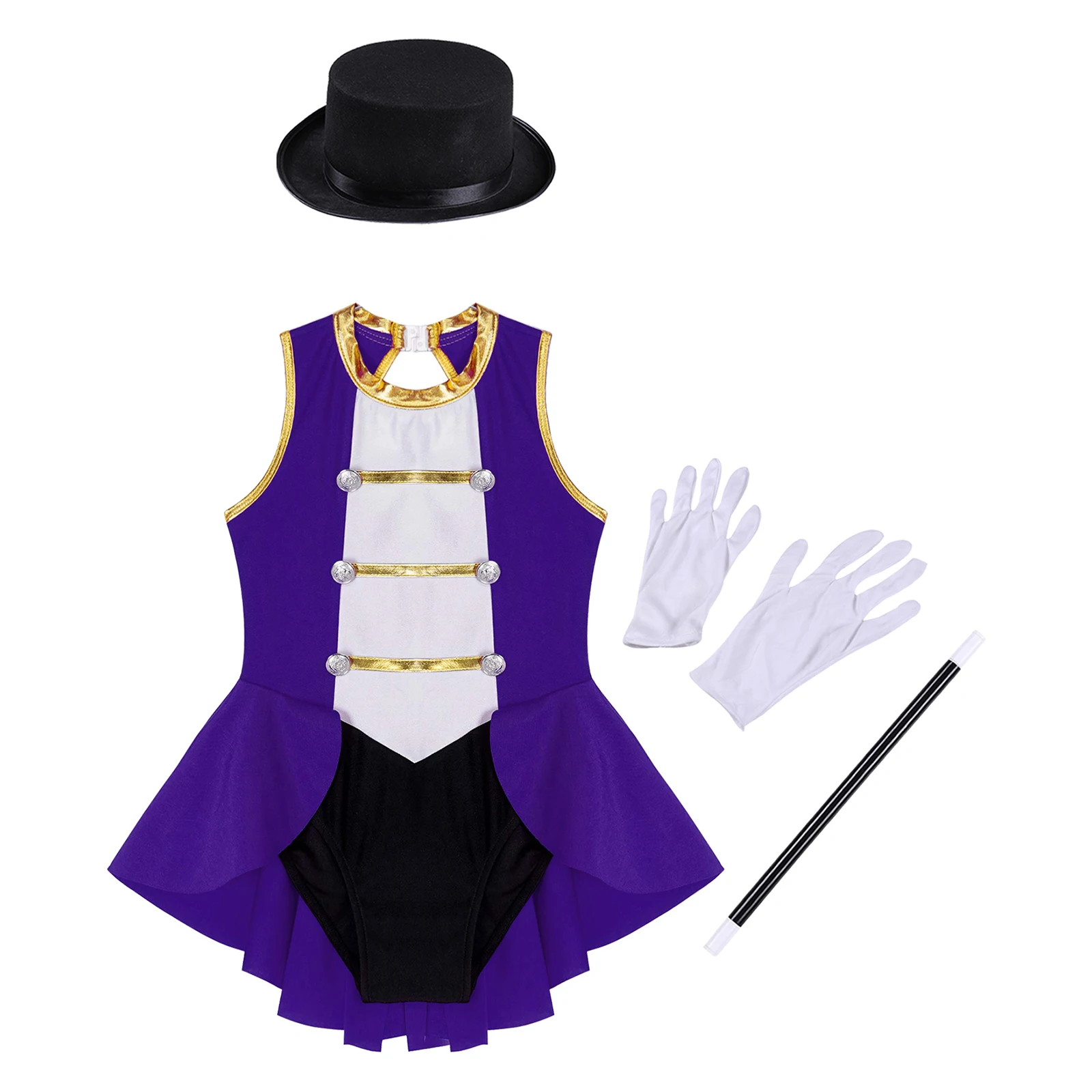 Children Girl Circus Costume Jumpsuit Clown Fancy Dress Dance Leotard Ringmaster MagicianHalloween Stage Performance Costumes