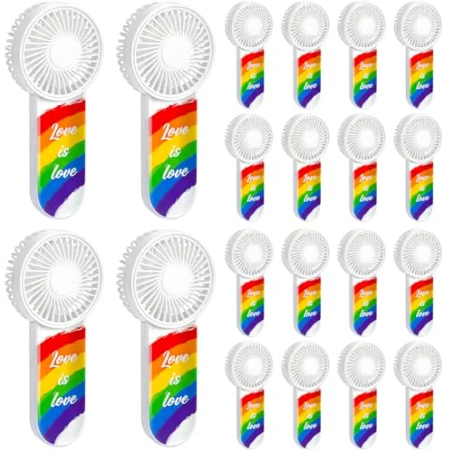 

20 Pcs Pride Rainbow Accessories Bulk Mini Handheld Electric Fans LGBT Love Is Love Battery Operated Personal Portable Fans for