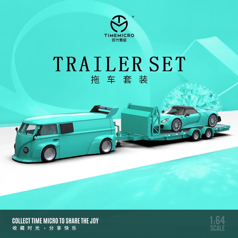 TimeMicro1:64 T1 918 Tiffany Blue Trailer Alloy Car Model Collection Edition Gift Set