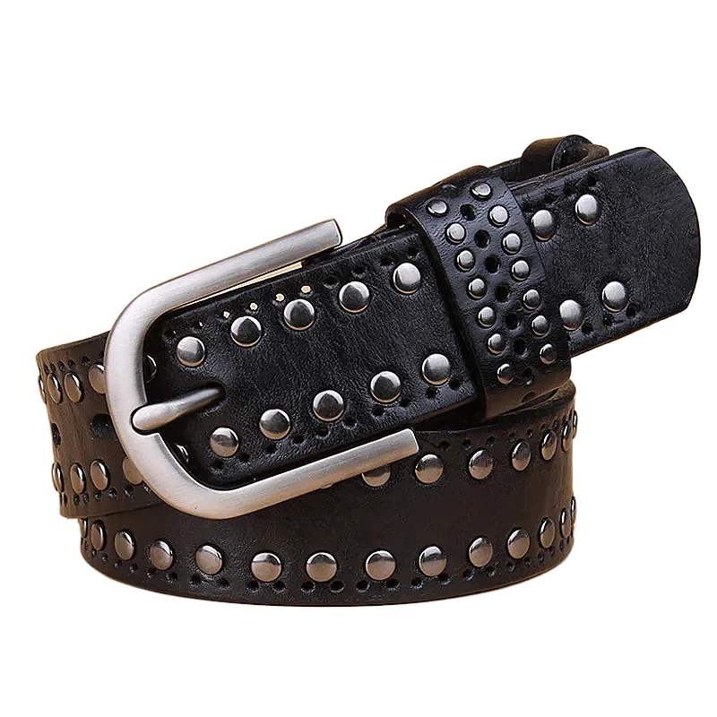 3.3CM High Quality Designer Women's Genuine Leather Studded Belt Women's Casual Pin Buckle Casual Belt