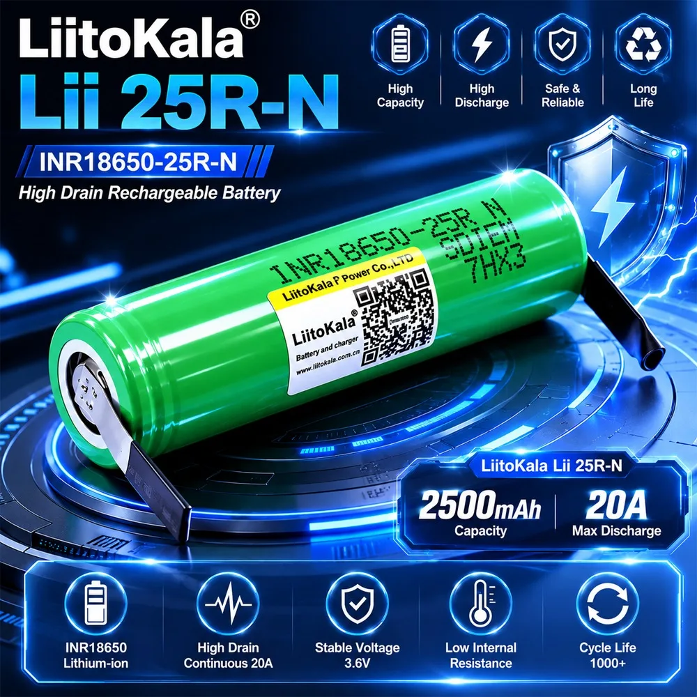 LiitoKala 1-8pcs  Original 18650 2500mAh Battery INR18650 25R 3.6 V Discharge 20A Dedicated Battery Power for + DIY Nickel