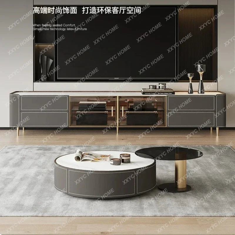 X light luxury gray saddle leather TV cabinet living room home modern simple high storage floor cabinet