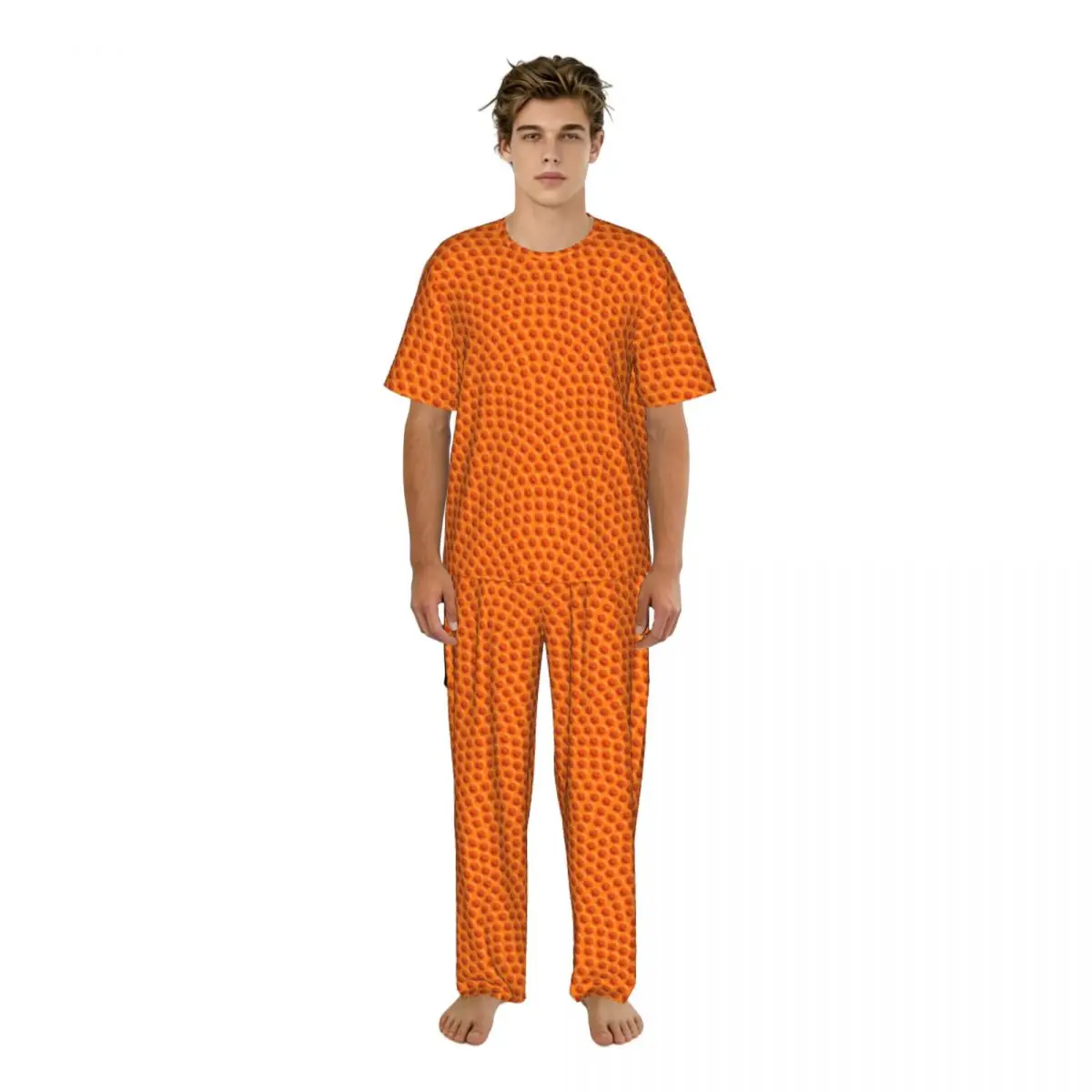 Men Pajamas Set Basketball Ball Dotted Pattern Short Sleeve Spring Summer Lounge Sleepwear Male Nightwear