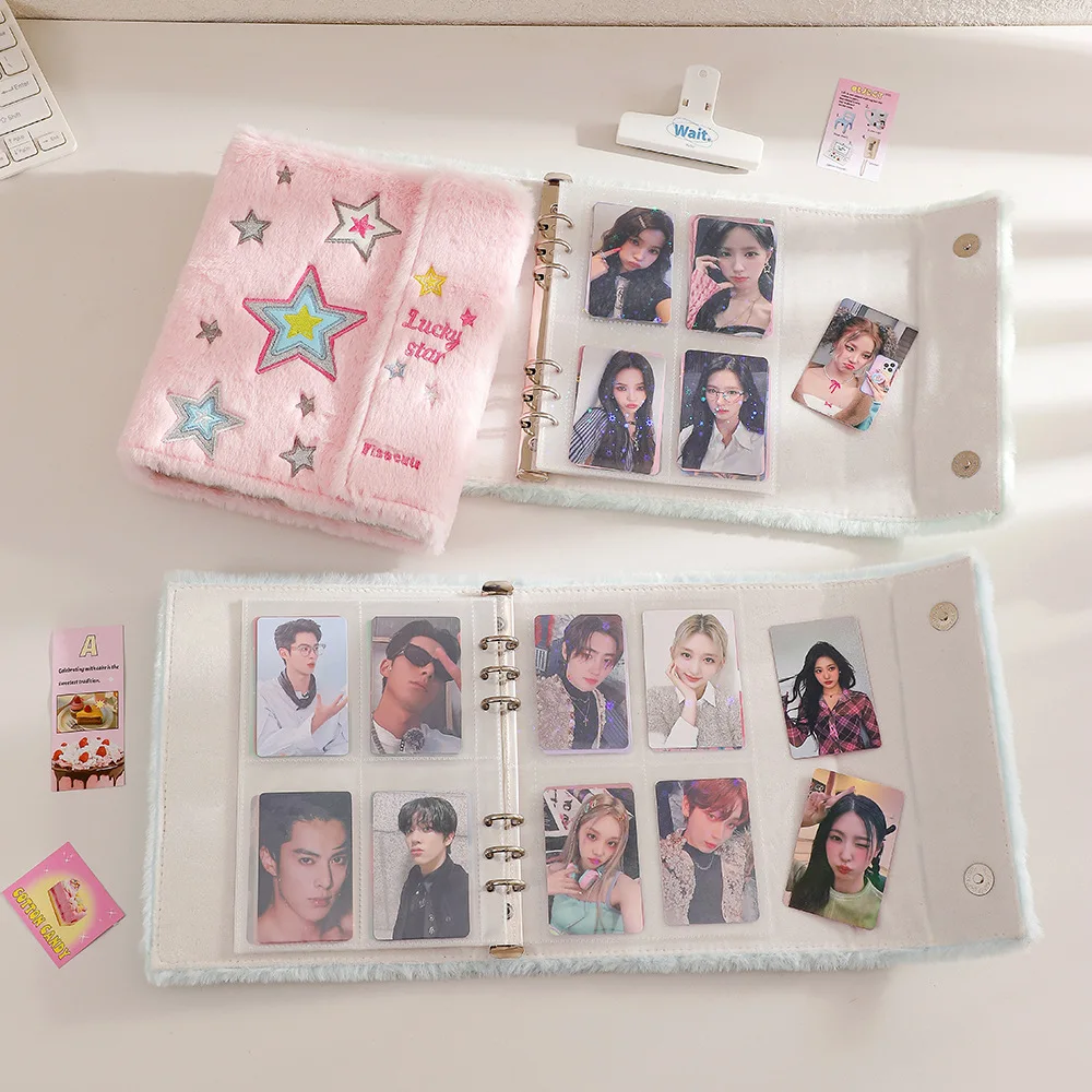 MINKYS Kawaii Fluffy Envelope Shape Star Plush A5 Kpop Photocard Binder Collect Book Idol Photo Card Holder Photocard Album