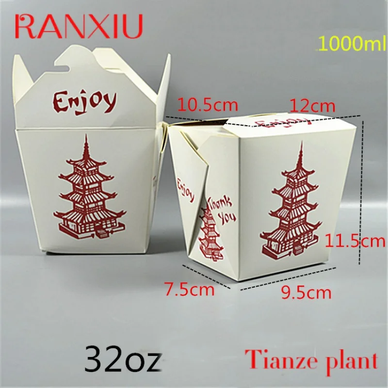 Custom 16oz 26oz 32oz Disposable Custom Printing Foldable Food Grade Noodle Paper Box For Take Away Food Packaging