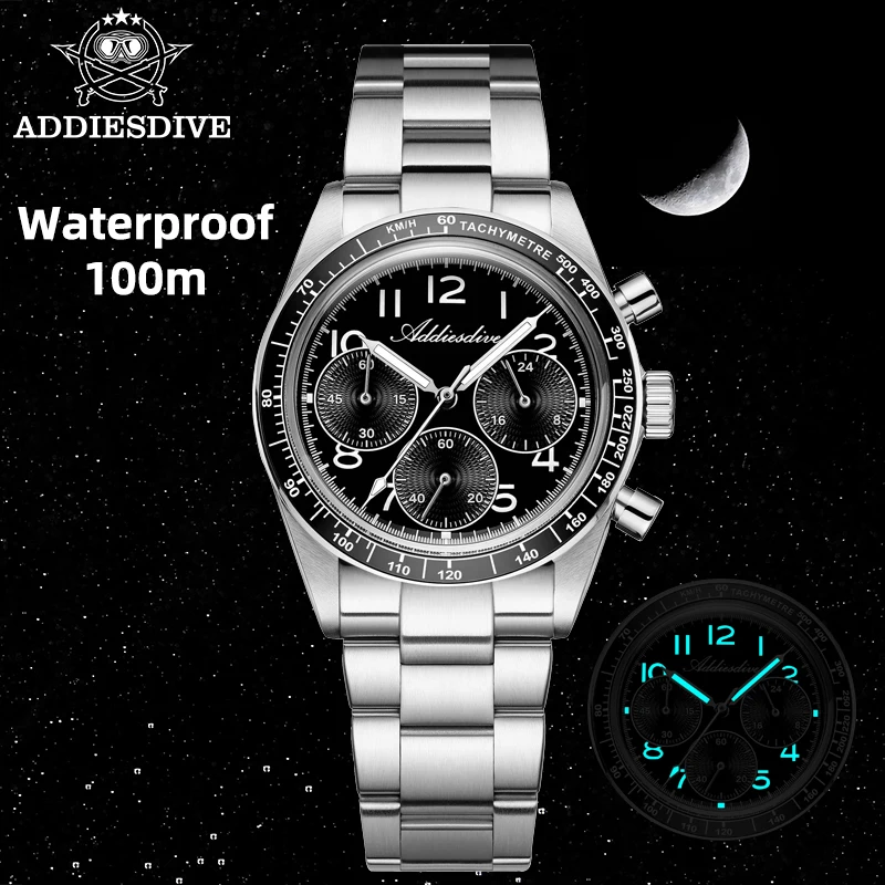 ADDIESDIVE 2026 Men's Watches Quartz Fashion Chronograph VK63 Water Resistant Stainless Steel Watch Ceramic Bezel New Male Clock