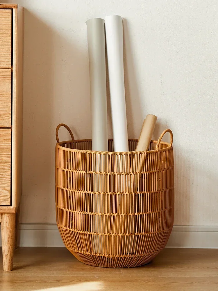 

Imitation Rattan Waterproof Laundry Dirty Clothes Storage Basket Bedroom Linen Basket Bathroom Dirty Clothes