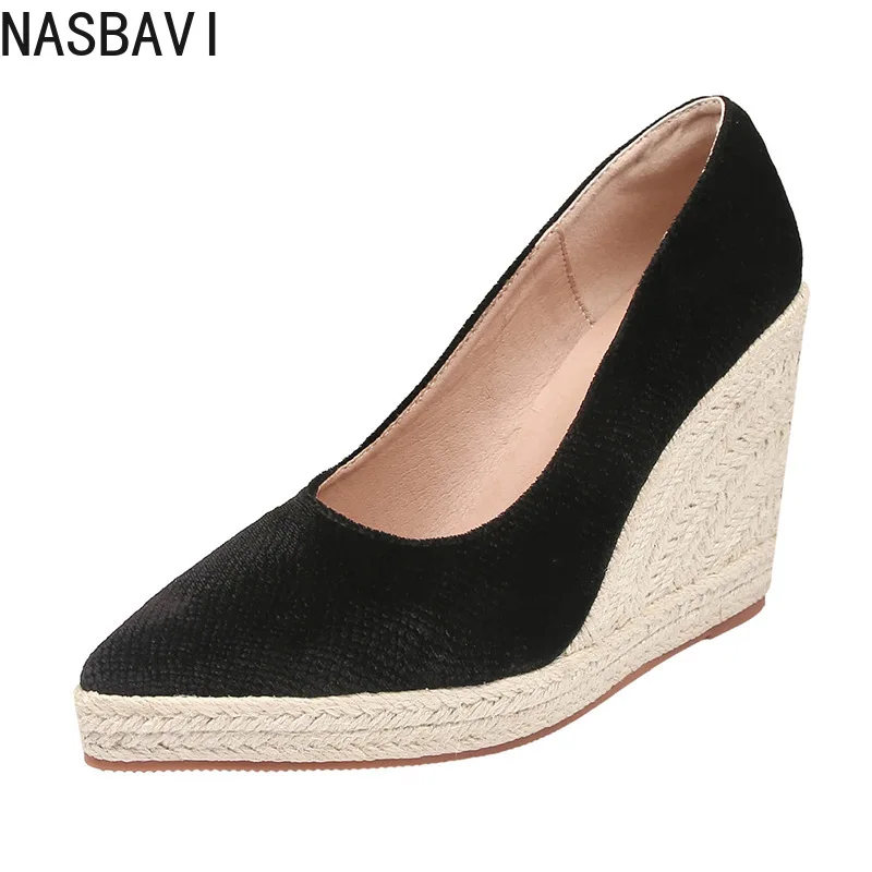 

Spring Summer Shoes Women High Heels Fashion Ladies Wedges Party Shoes Retro Straw Shoes Women Pumps Wedge Heel 8.5cm